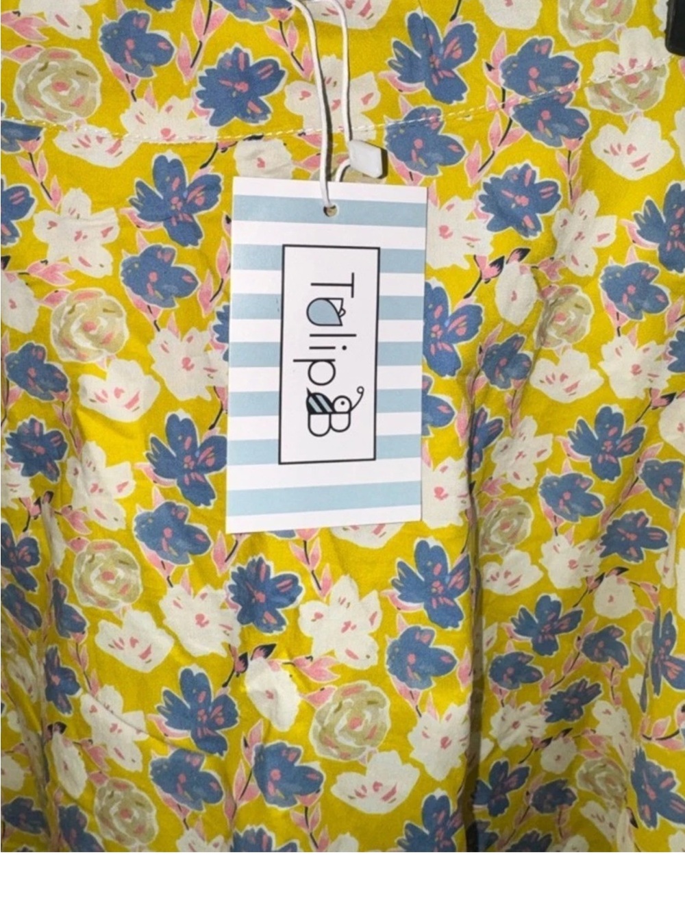 NWT Tulip B Vintage Inspired A-Lined Floral Midi Skirt Yellow Blue Pink Pockets - Picture 2 of 7